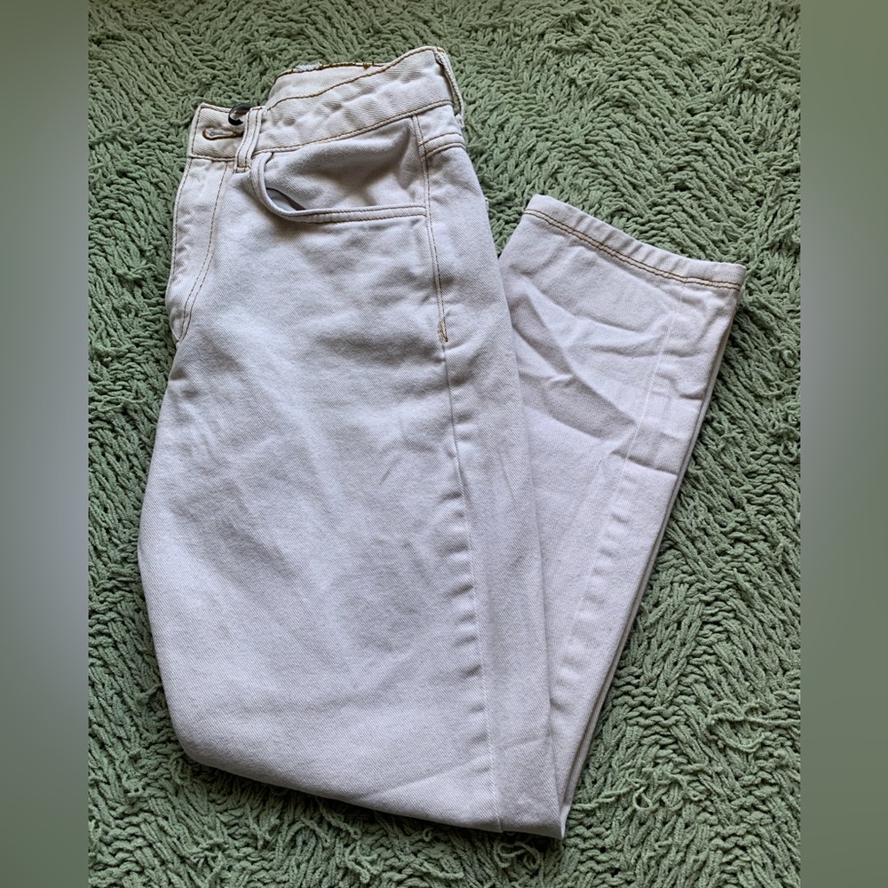 ASOS DESIGN cotton blend high rise “slouchy” mom jean in ecru-CREAM